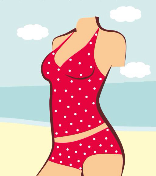 Женщина, тело, красный, костюм, ванна, пляж, вода, облака, одежда Anvtim