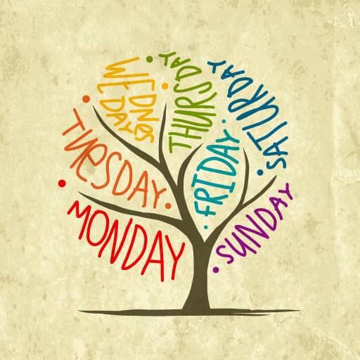 Понедельник, вторник, пятница, воскресенье, понедельник, вторник, четверг, дерево Kydriashka