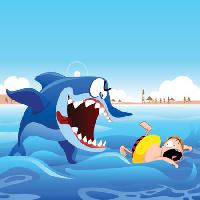 Pixwords изображение с акула, плавание, человек, атака, пляж, песок, море, вода Zuura - Dreamstime