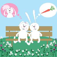 Pixwords изображение с кроликов, кролики, морковь, брак, скамейка, мечта, невеста Ajjjgul - Dreamstime