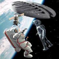 Pixwords изображение с пространство, чужеродных, астронавт, спутниковое, корабль, земля, космос Luca Oleastri - Dreamstime