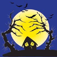 Pixwords изображение с луна, летучие мыши, дом, ночь, жуткий, жуткий Vanda Grigorovic - Dreamstime