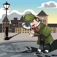 Pixwords изображение с Шерлок, канализация, город, детектив, человек, увеличительное стекло Artisticco Llc - Dreamstime