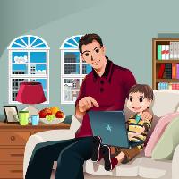 Pixwords изображение с ребенок, ребенок, отец, семья, ноутбук, лампа, окна, улыбка Artisticco Llc - Dreamstime