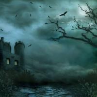 Pixwords изображение с ночь, туман, пыль, строительный, птицы, дерево, brances, замок, дорога Debbie  Wilson - Dreamstime
