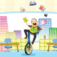 Pixwords изображение с человек, Joggler, монокль, телефон, жонглировать, колесо Zuura - Dreamstime