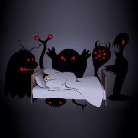 Pixwords изображение с Хэллоуин, кровать, монстр, монстры, ночь, рубцовых Aidarseineshev