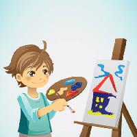 Pixwords изображение с ребенок, ребенок, рисунок, кисти, холст, дом Artisticco Llc - Dreamstime