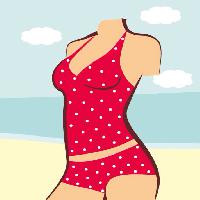 Женщина, тело, красный, костюм, ванна, пляж, вода, облака, одежда Anvtim