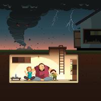 Pixwords изображение с торнадо, семья, страх, дом, свет, буря, Zuura - Dreamstime