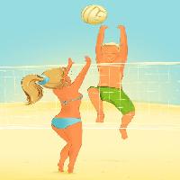 Pixwords изображение с игры, мяч, пляж чистый, прыгать, девушка, женщина, мужчина, мальчик Fixara